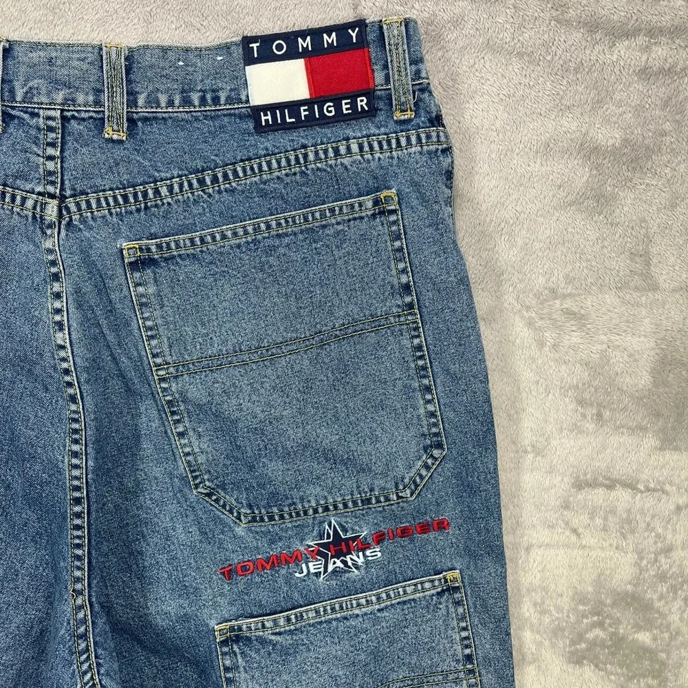 Tommy Hilfiger Jeans Vintage Mens 36(34)x32(30) Blue Denim Embroidered Logo Y2K